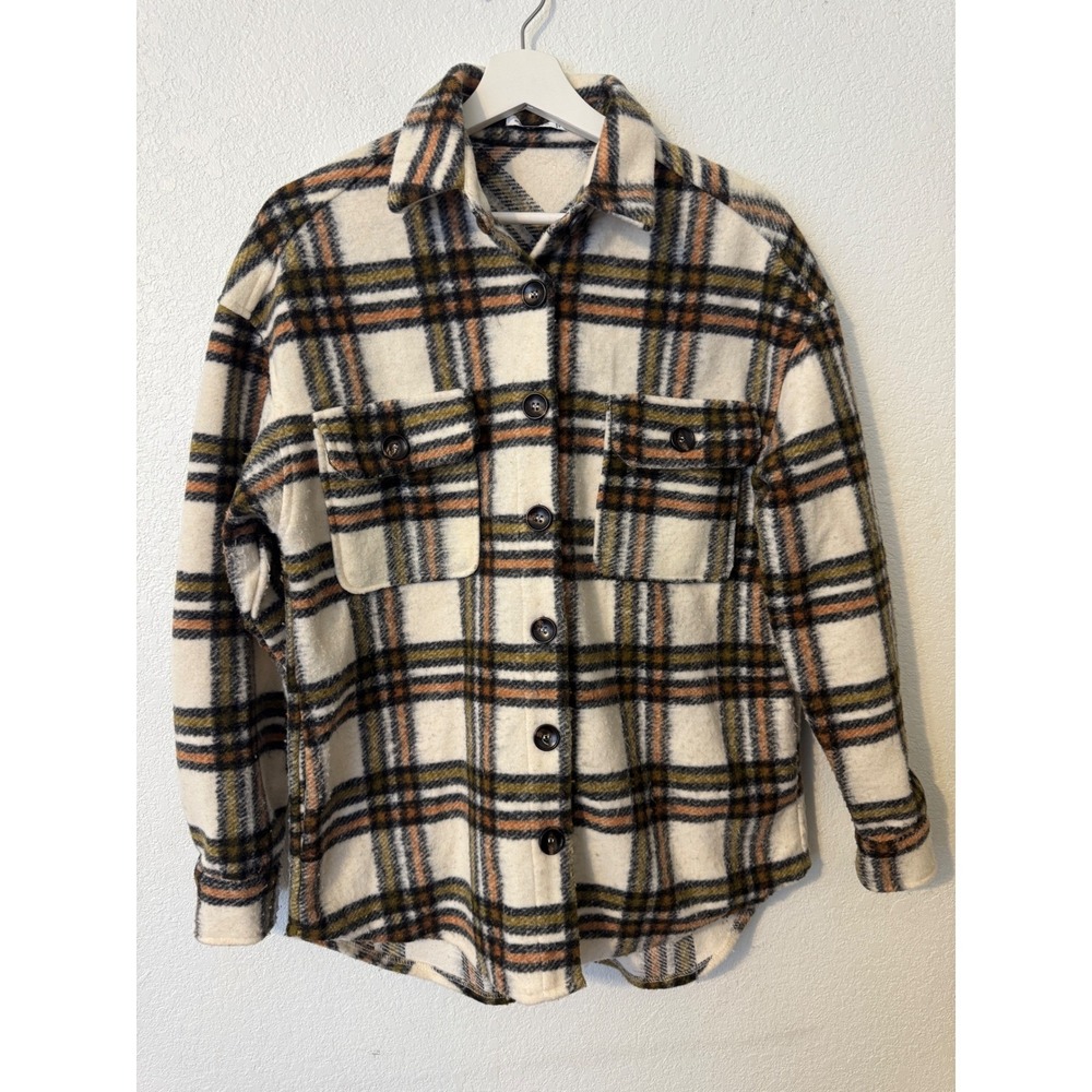 Staccato Womens Plaid Shacket Oversized Button Down Shirt Jacket
